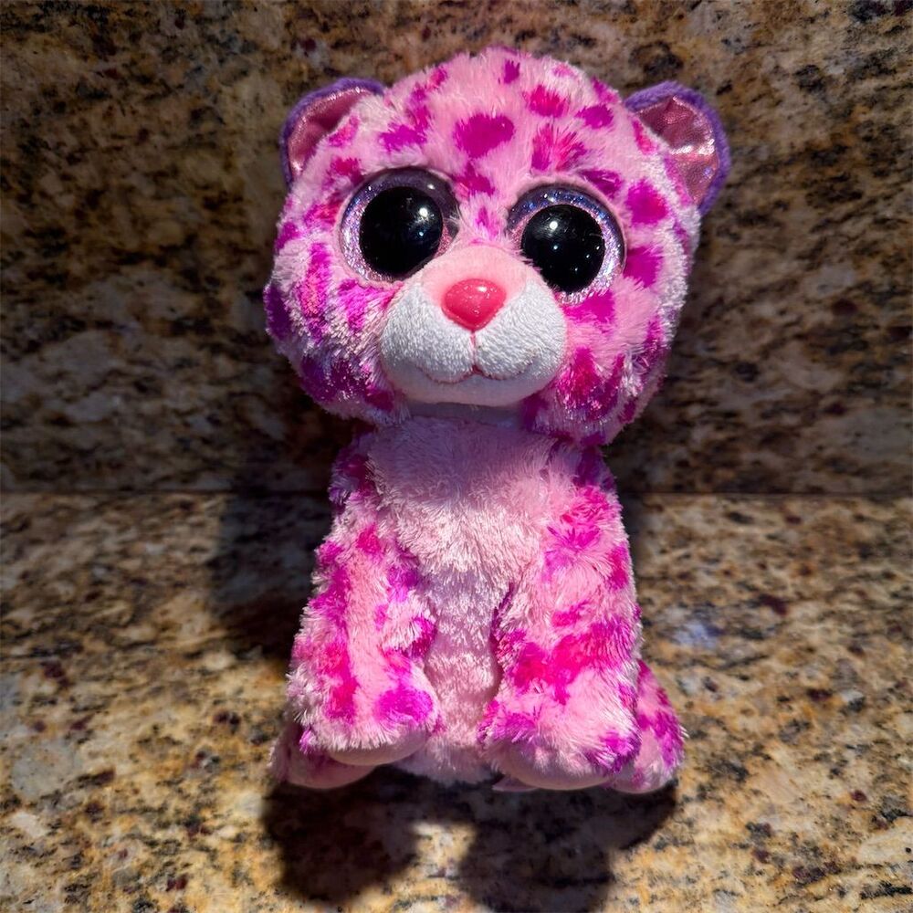 Ty Beanie Boo Glamour the Leopard Plush Toy Purple Pink Glitter